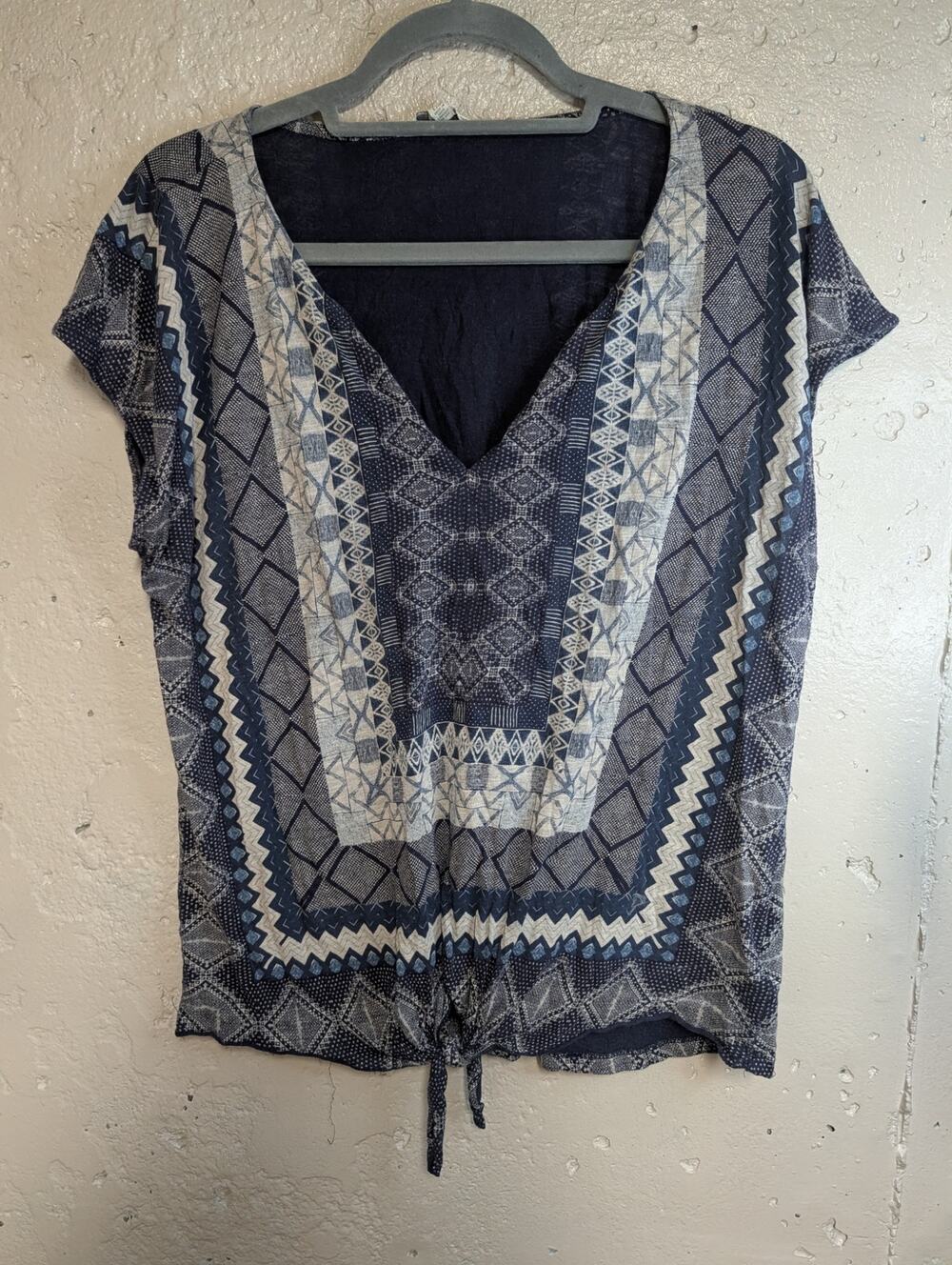 Lucky Brand Southwest Geometric Print Tie Front Top